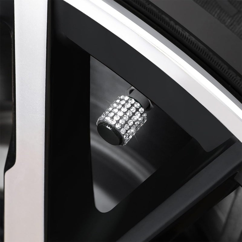 أغطية جذعية صمام إطارات السيارة من Sandfren Bling، 4 قطع من أغطية صمامات هواء عجلة السيارة المقاومة للغبار من حجر الراين، واقي جذعي لإطارات السيارات الماسي الجذاب، عالمي لسيارات الدفع الرباعي والشاحنات والدراجات النارية (أبيض) - Image 3